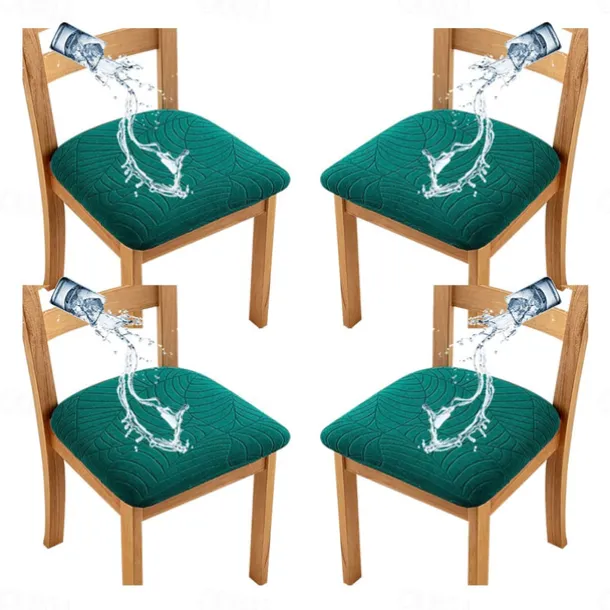 4 Pcs Stretch Jacquard Seat Covers for Dining Room Water Repellent Chair Cushion Cover, Removable Washable Dining Chair Covers Anti-Dust Dining Room Chair Covers Seat Cushion Slipcovers