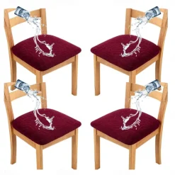 4 Pcs Stretch Jacquard Seat Covers for Dining Room Water Repellent Chair Cushion Cover, Removable Washable Dining Chair Covers Anti-Dust Dining Room Chair Covers Seat Cushion Slipcovers