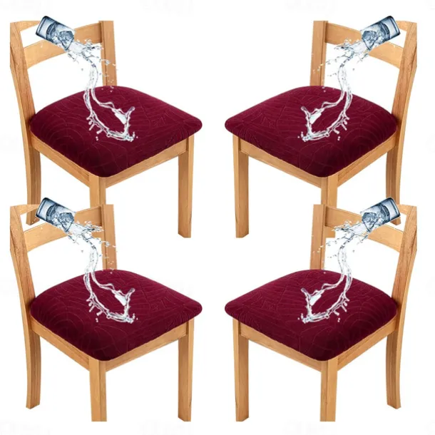 4 Pcs Stretch Jacquard Seat Covers for Dining Room Water Repellent Chair Cushion Cover, Removable Washable Dining Chair Covers Anti-Dust Dining Room Chair Covers Seat Cushion Slipcovers