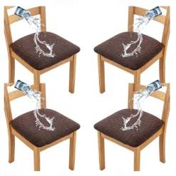 4 Pcs Stretch Jacquard Seat Covers for Dining Room Water Repellent Chair Cushion Cover, Removable Washable Dining Chair Covers Anti-Dust Dining Room Chair Covers Seat Cushion Slipcovers