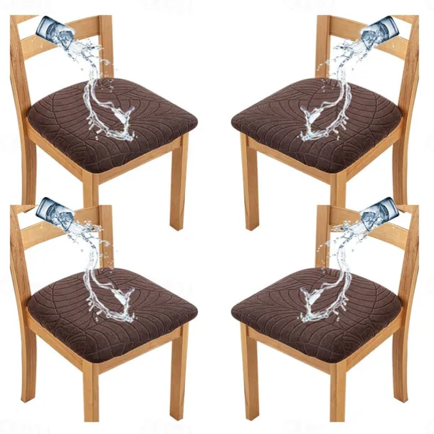 4 Pcs Stretch Jacquard Seat Covers for Dining Room Water Repellent Chair Cushion Cover, Removable Washable Dining Chair Covers Anti-Dust Dining Room Chair Covers Seat Cushion Slipcovers