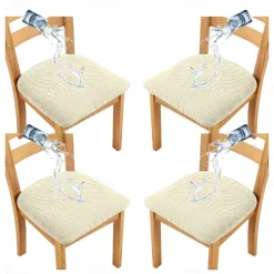 4 Pcs Stretch Jacquard Seat Covers for Dining Room Water Repellent Chair Cushion Cover, Removable Washable Dining Chair Covers Anti-Dust Dining Room Chair Covers Seat Cushion Slipcovers