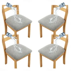 4 Pcs Stretch Jacquard Seat Covers for Dining Room Water Repellent Chair Cushion Cover, Removable Washable Dining Chair Covers Anti-Dust Dining Room Chair Covers Seat Cushion Slipcovers
