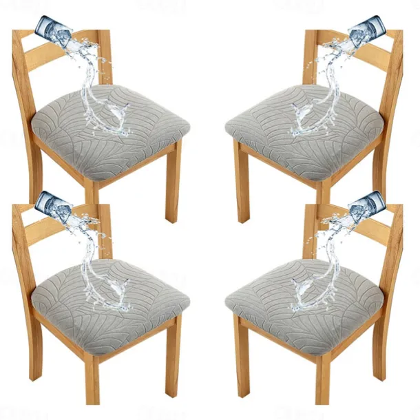 4 Pcs Stretch Jacquard Seat Covers for Dining Room Water Repellent Chair Cushion Cover, Removable Washable Dining Chair Covers Anti-Dust Dining Room Chair Covers Seat Cushion Slipcovers
