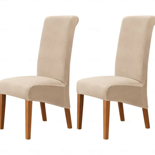 2 Pcs Velvet Dining Chair Cover Burgundy Stretch Chair Seat Slipcover Spandex with High Back Elastic Bottom Protector for Dining Wedding Ceremony Washable