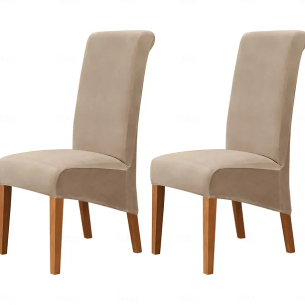 2 Pcs Velvet Dining Chair Cover Burgundy Stretch Chair Seat Slipcover Spandex with High Back Elastic Bottom Protector for Dining Wedding Ceremony Washable