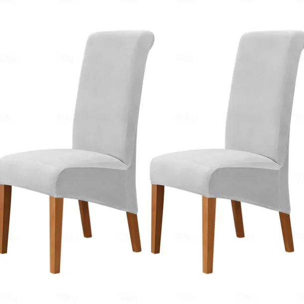 2 Pcs Velvet Dining Chair Cover Burgundy Stretch Chair Seat Slipcover Spandex with High Back Elastic Bottom Protector for Dining Wedding Ceremony Washable