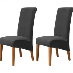 2 Pcs Velvet Dining Chair Cover Burgundy Stretch Chair Seat Slipcover Spandex with High Back Elastic Bottom Protector for Dining Wedding Ceremony Washable