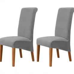 2 Pcs Velvet Dining Chair Cover Burgundy Stretch Chair Seat Slipcover Spandex with High Back Elastic Bottom Protector for Dining Wedding Ceremony Washable