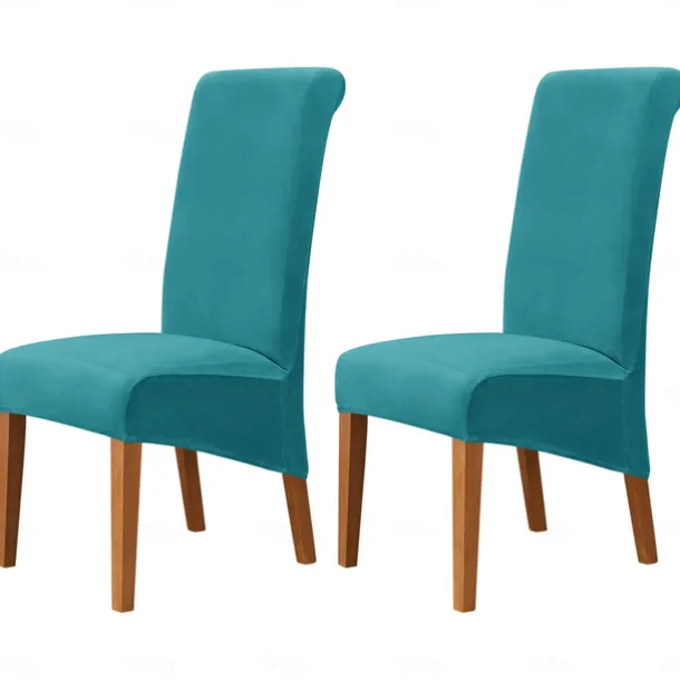 2 Pcs Velvet Dining Chair Cover Burgundy Stretch Chair Seat Slipcover Spandex with High Back Elastic Bottom Protector for Dining Wedding Ceremony Washable