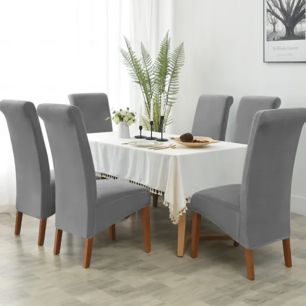 2 Pcs Velvet Dining Chair Cover Burgundy Stretch Chair Seat Slipcover Spandex with High Back Elastic Bottom Protector for Dining Wedding Ceremony Washable