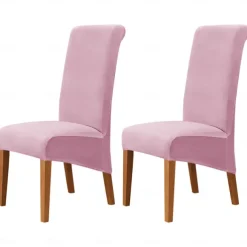 2 Pcs Velvet Dining Chair Cover Burgundy Stretch Chair Seat Slipcover Spandex with High Back Elastic Bottom Protector for Dining Wedding Ceremony Washable