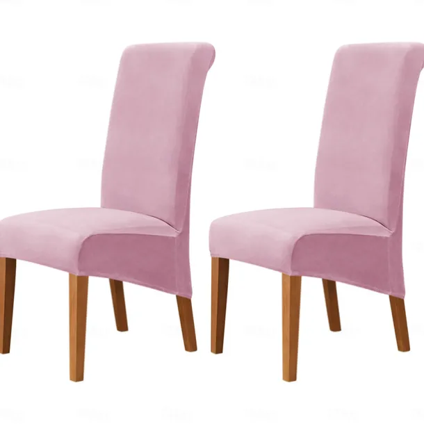 2 Pcs Velvet Dining Chair Cover Burgundy Stretch Chair Seat Slipcover Spandex with High Back Elastic Bottom Protector for Dining Wedding Ceremony Washable