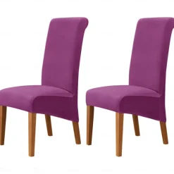 2 Pcs Velvet Dining Chair Cover Burgundy Stretch Chair Seat Slipcover Spandex with High Back Elastic Bottom Protector for Dining Wedding Ceremony Washable