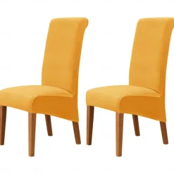 2 Pcs Velvet Dining Chair Cover Burgundy Stretch Chair Seat Slipcover Spandex with High Back Elastic Bottom Protector for Dining Wedding Ceremony Washable