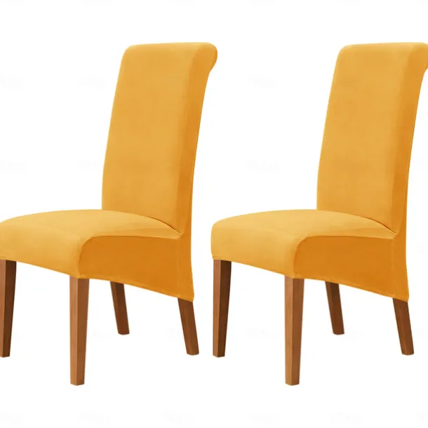 2 Pcs Velvet Dining Chair Cover Burgundy Stretch Chair Seat Slipcover Spandex with High Back Elastic Bottom Protector for Dining Wedding Ceremony Washable