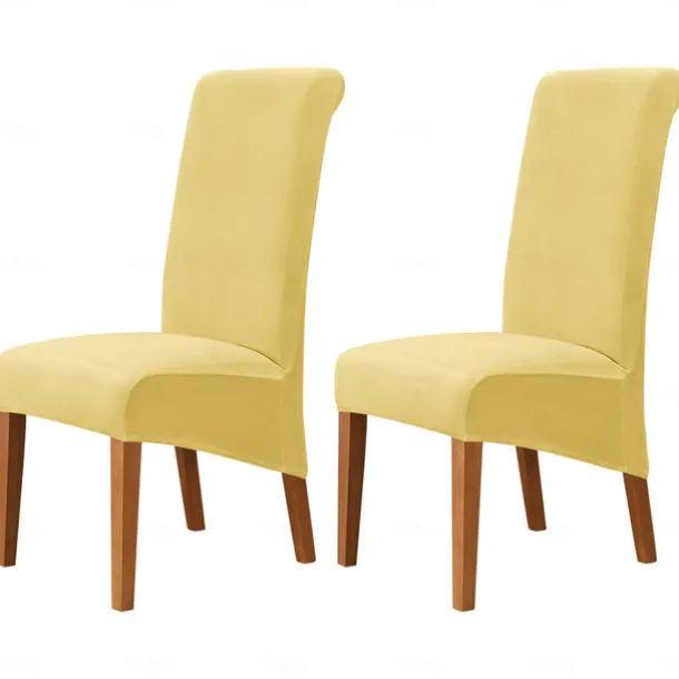 2 Pcs Velvet Dining Chair Cover Burgundy Stretch Chair Seat Slipcover Spandex with High Back Elastic Bottom Protector for Dining Wedding Ceremony Washable