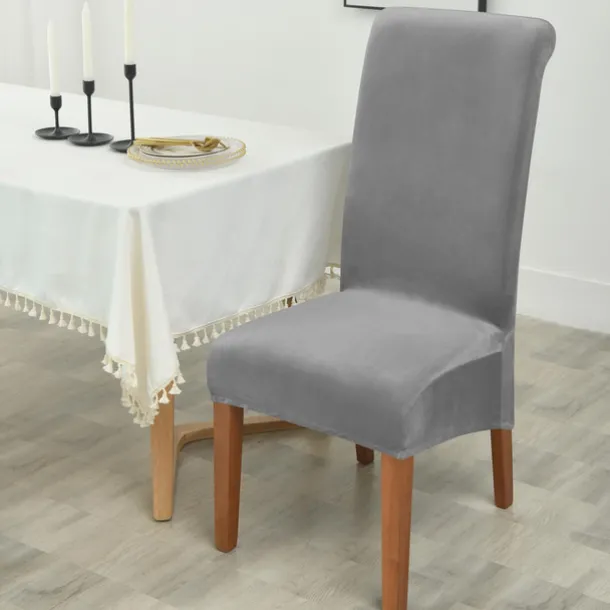 2 Pcs Velvet Dining Chair Cover Burgundy Stretch Chair Seat Slipcover Spandex with High Back Elastic Bottom Protector for Dining Wedding Ceremony Washable