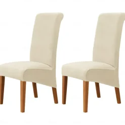 2 Pcs Velvet Dining Chair Cover Burgundy Stretch Chair Seat Slipcover Spandex with High Back Elastic Bottom Protector for Dining Wedding Ceremony Washable