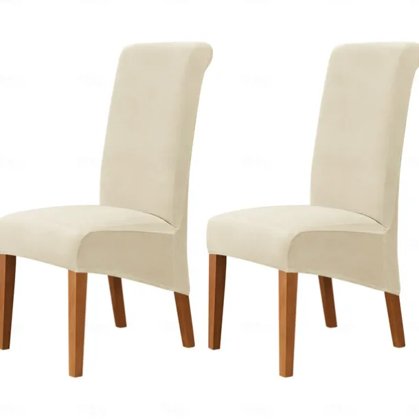 2 Pcs Velvet Dining Chair Cover Burgundy Stretch Chair Seat Slipcover Spandex with High Back Elastic Bottom Protector for Dining Wedding Ceremony Washable