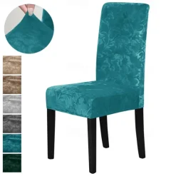 2 Pcs Velvet Plush Stretch Dining Chair Cover Stretch Chair Cover Chair Protector Cover Seat Slipcover with Elastic Band for Dining RoomWedding Ceremony Banquet Home Decor
