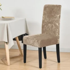 2 Pcs Velvet Plush Stretch Dining Chair Cover Stretch Chair Cover Chair Protector Cover Seat Slipcover with Elastic Band for Dining RoomWedding Ceremony Banquet Home Decor
