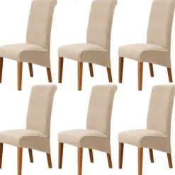 6 Pcs Velvet Plush XL Dining Chair Covers, Burgundy Stretch Chair Cover, Spandex High Back Chair Protector Covers Seat Slipcover with Elastic Band for Dining Room,Wedding