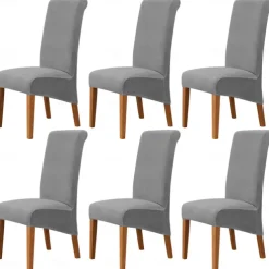6 Pcs Velvet Plush XL Dining Chair Covers, Burgundy Stretch Chair Cover, Spandex High Back Chair Protector Covers Seat Slipcover with Elastic Band for Dining Room,Wedding