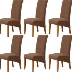 6 Pcs Velvet Plush XL Dining Chair Covers, Burgundy Stretch Chair Cover, Spandex High Back Chair Protector Covers Seat Slipcover with Elastic Band for Dining Room,Wedding