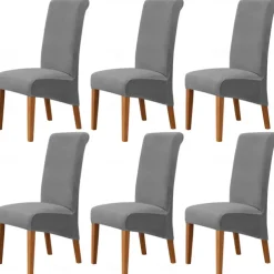 6 Pcs Velvet Plush XL Dining Chair Covers, Burgundy Stretch Chair Cover, Spandex High Back Chair Protector Covers Seat Slipcover with Elastic Band for Dining Room,Wedding