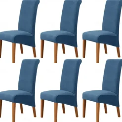 6 Pcs Velvet Plush XL Dining Chair Covers, Burgundy Stretch Chair Cover, Spandex High Back Chair Protector Covers Seat Slipcover with Elastic Band for Dining Room,Wedding