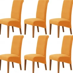 6 Pcs Velvet Plush XL Dining Chair Covers, Burgundy Stretch Chair Cover, Spandex High Back Chair Protector Covers Seat Slipcover with Elastic Band for Dining Room,Wedding