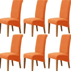 6 Pcs Velvet Plush XL Dining Chair Covers, Burgundy Stretch Chair Cover, Spandex High Back Chair Protector Covers Seat Slipcover with Elastic Band for Dining Room,Wedding