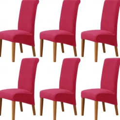 6 Pcs Velvet Plush XL Dining Chair Covers, Burgundy Stretch Chair Cover, Spandex High Back Chair Protector Covers Seat Slipcover with Elastic Band for Dining Room,Wedding