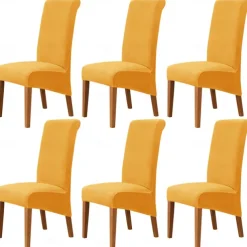 6 Pcs Velvet Plush XL Dining Chair Covers, Burgundy Stretch Chair Cover, Spandex High Back Chair Protector Covers Seat Slipcover with Elastic Band for Dining Room,Wedding