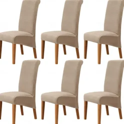 6 Pcs Velvet Plush XL Dining Chair Covers, Burgundy Stretch Chair Cover, Spandex High Back Chair Protector Covers Seat Slipcover with Elastic Band for Dining Room,Wedding