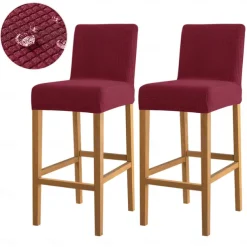 2 Pcs Water Repellent Bar Stool Cover Burgundy Stretch Counter Stool Pub Chair Slipcover Cafe Barstool Cover for Patio Outdoor Bar Restrant Wedding with Elastic Bottom
