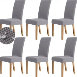 6 Pcs Water Rissistant Dining Chair Covers Burgundy , Stretch Chair Cover, Jacquard Spandex Chair Protector Covers Seat Slipcover with Elastic Band for Dining Room,Wedding