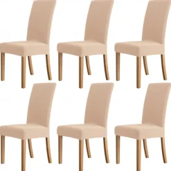 6 Pcs Water Rissistant Dining Chair Covers Burgundy , Stretch Chair Cover, Jacquard Spandex Chair Protector Covers Seat Slipcover with Elastic Band for Dining Room,Wedding