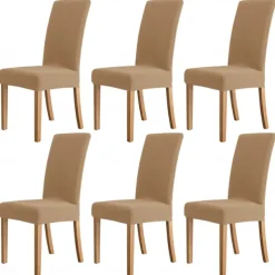 6 Pcs Water Rissistant Dining Chair Covers Burgundy , Stretch Chair Cover, Jacquard Spandex Chair Protector Covers Seat Slipcover with Elastic Band for Dining Room,Wedding