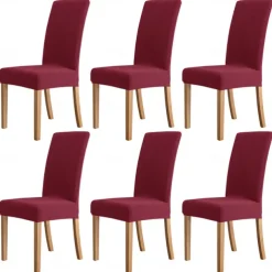 6 Pcs Water Rissistant Dining Chair Covers Burgundy , Stretch Chair Cover, Jacquard Spandex Chair Protector Covers Seat Slipcover with Elastic Band for Dining Room,Wedding