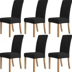 6 Pcs Water Rissistant Dining Chair Covers Burgundy , Stretch Chair Cover, Jacquard Spandex Chair Protector Covers Seat Slipcover with Elastic Band for Dining Room,Wedding