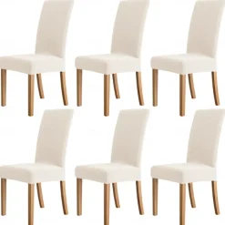 6 Pcs Water Rissistant Dining Chair Covers Burgundy , Stretch Chair Cover, Jacquard Spandex Chair Protector Covers Seat Slipcover with Elastic Band for Dining Room,Wedding