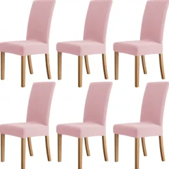 6 Pcs Water Rissistant Dining Chair Covers Burgundy , Stretch Chair Cover, Jacquard Spandex Chair Protector Covers Seat Slipcover with Elastic Band for Dining Room,Wedding