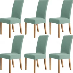 6 Pcs Water Rissistant Dining Chair Covers Burgundy , Stretch Chair Cover, Jacquard Spandex Chair Protector Covers Seat Slipcover with Elastic Band for Dining Room,Wedding