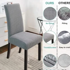 6 Pcs Water Rissistant Dining Chair Covers Burgundy , Stretch Chair Cover, Jacquard Spandex Chair Protector Covers Seat Slipcover with Elastic Band for Dining Room,Wedding