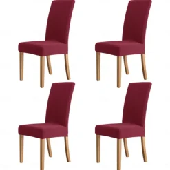 4 Pcs Water Rissistant Dining Chair Covers Burgundy High Back Chair Cover Jacquard Spandex Chair Protector Covers Seat Slipcover with Elastic Band for Dining RoomWedding Ceremony Banquet