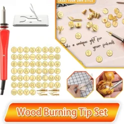 37/65 Pcs Wood Leather Burning Set Tip Letter Wood Burning Tip Including Alphabet Number For Wood Craft DIY Embossing Carving Including Alphabet Number Symbol Durable Brass Alphabet Number Template