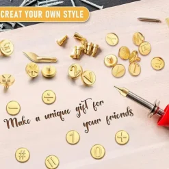 37/65 Pcs Wood Leather Burning Set Tip Letter Wood Burning Tip Including Alphabet Number For Wood Craft DIY Embossing Carving Including Alphabet Number Symbol Durable Brass Alphabet Number Template