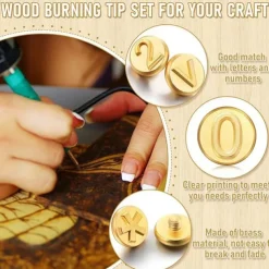 37/65 Pcs Wood Leather Burning Set Tip Letter Wood Burning Tip Including Alphabet Number For Wood Craft DIY Embossing Carving Including Alphabet Number Symbol Durable Brass Alphabet Number Template